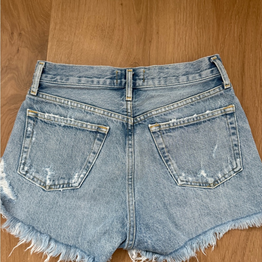 Agolde Size 24 Denim Blue High-Waisted Distressed Shorts - Picture 2 of 5